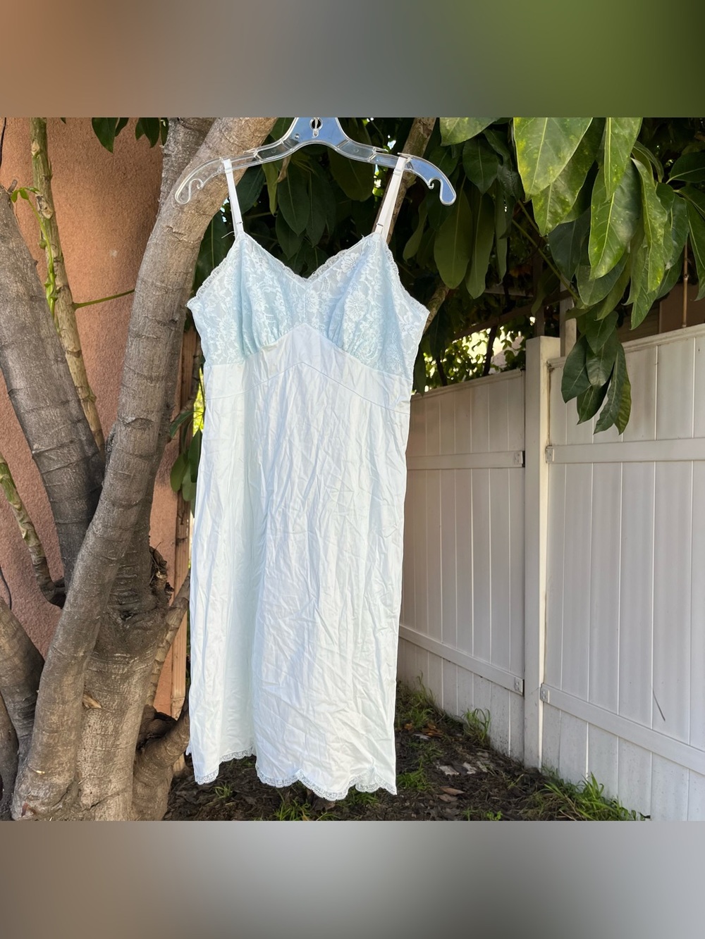 Vintage Vanity Fair Blue Slip Dress with Lace Lined Detailing.